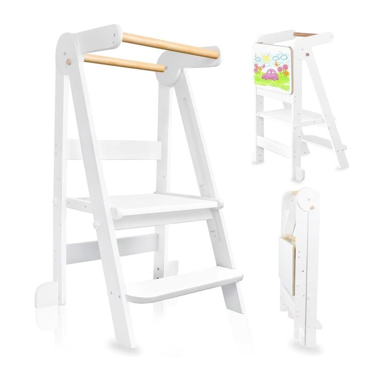 Montessori Uuoeebb Kitchen Foldable Toddler Tower With Magnetic Whiteboards White