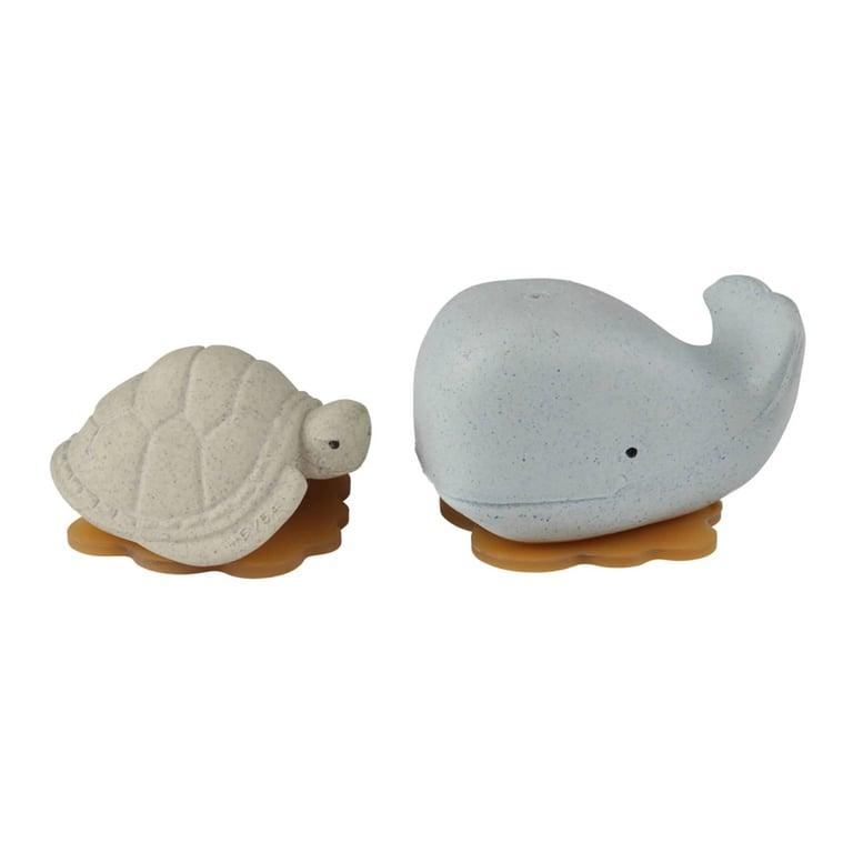 Montessori Hevea Squeeze'n'Splash Whale & Turtle Bath Toys Blizzard Blue & Vanilla