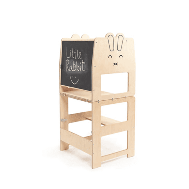 Montessori Craffox Convertible Learning Tower With Chalkboard Rabbit Natural