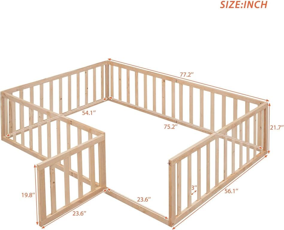 Montessori Bellemave Full Size Floor Bed With Rails and Door Natural