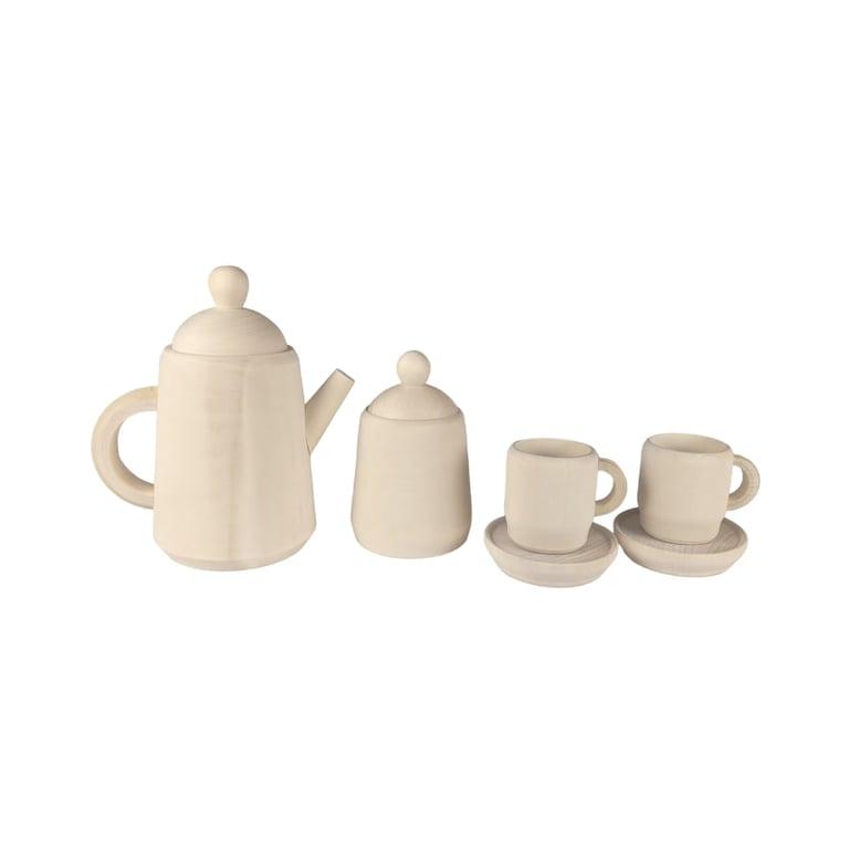 Montessori Playspire Wooden Tea Set With 2 Cups and Saucers Unfinished