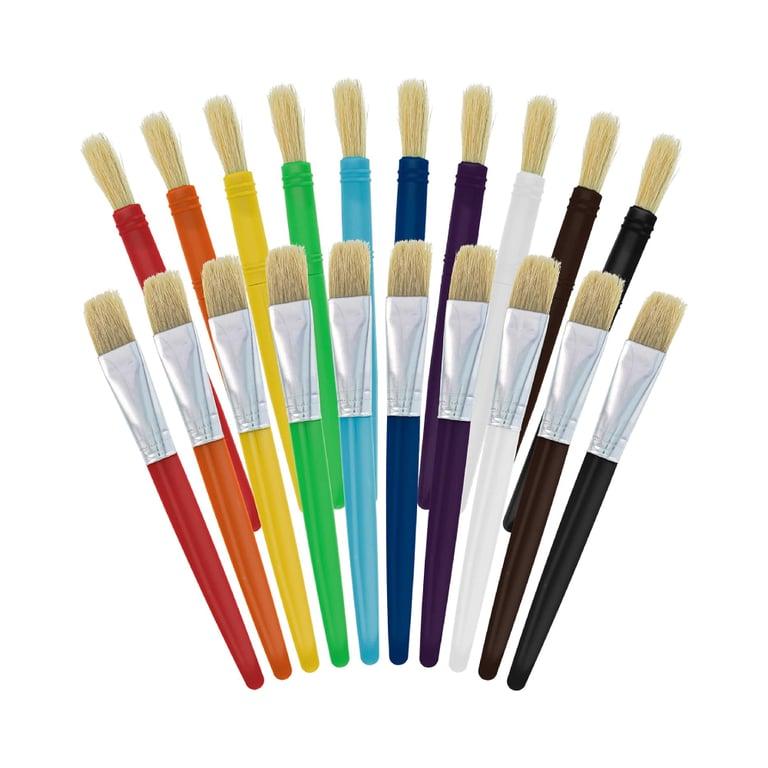 Montessori U.S. Art Supply 20 Pieces Large Round and Flat Paint Brush Set Assorted Hog Bristle