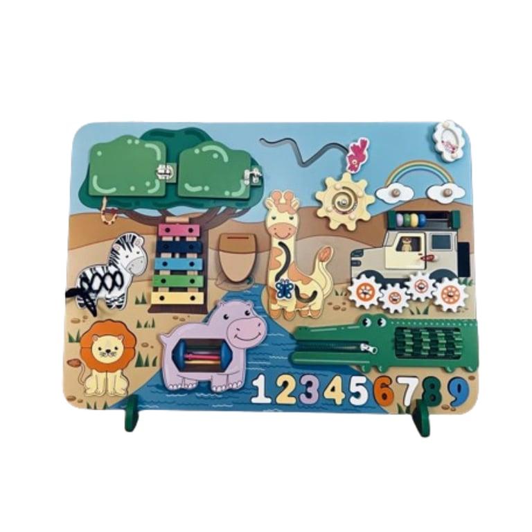 Montessori Busilly Large Wooden Busy Board Animal Theme