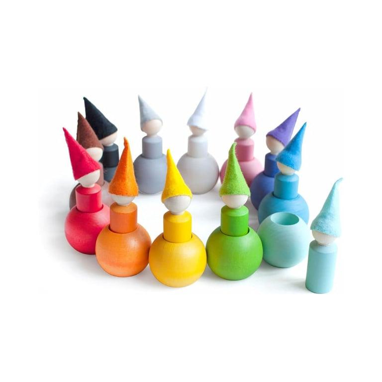 Montessori Ulanik Gnomes Peg Dolls in Balls With Hats Color Sorting and Counting Toy