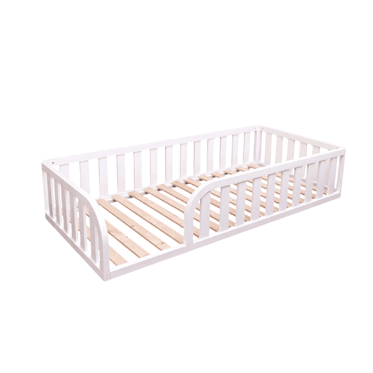 Montessori MandreleKids Twin Size Floor Bed White With Rounded Opening on Both Sides