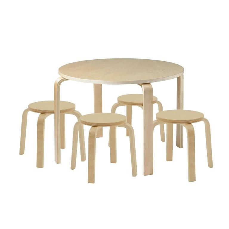 Montessori ECR4Kids 5-Piece Bentwood Round Table and Stool Set Natural