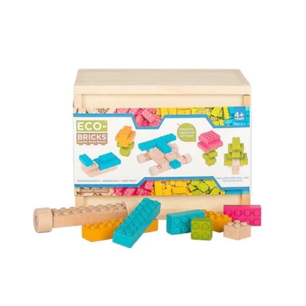 Montessori REU Once Kids Eco-Bricks Color Wood Bricks 54 Piece Set