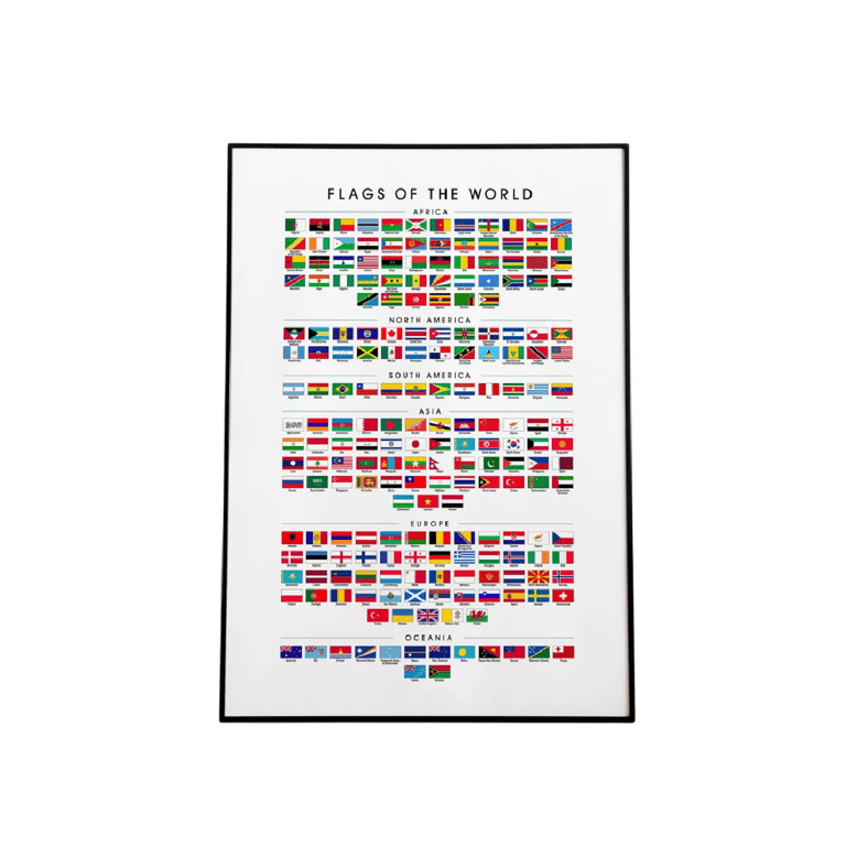 Montessori Arn & Marley Flags of The World Wall Art Black Frame A3