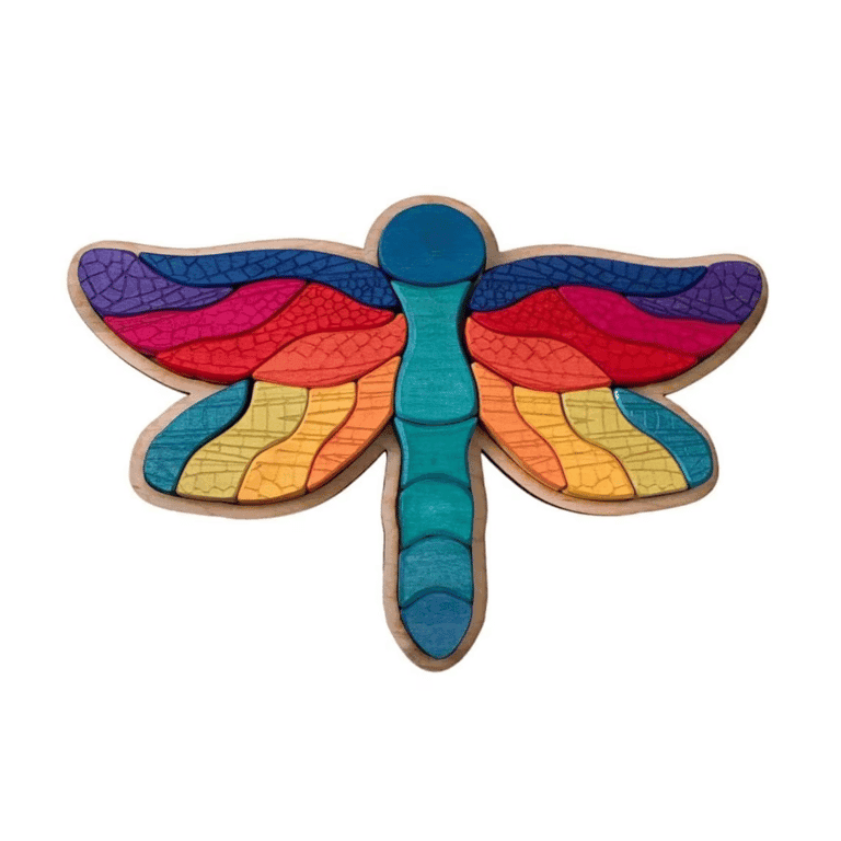 Montessori Sensory Play Wooden Dragonfly Chunky Shape Puzzles