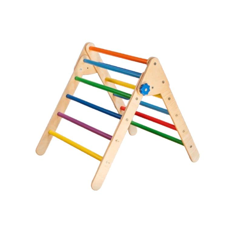 Montessori Wood and Hearts Foldable Triangle Small Natural Wood + Rainbow