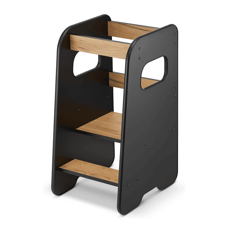 Montessori RONMALL Toddler Tower With Rubberized Edges Oak and Black