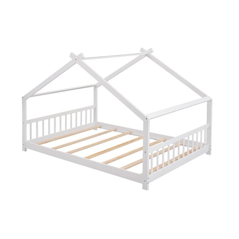 Montessori Bellemave Full Size Floor Bed House With Headboard and Footboard White