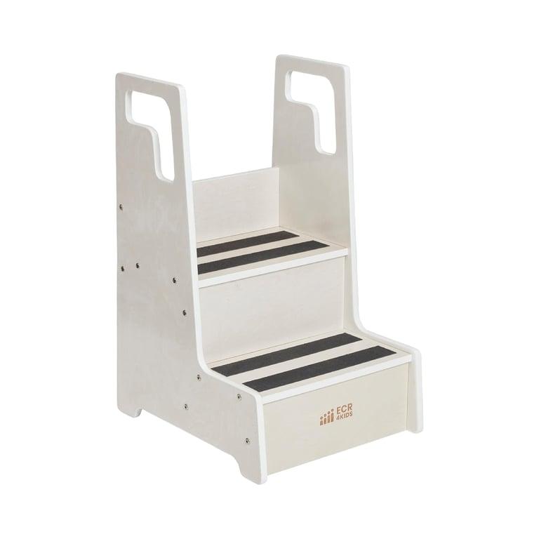 Montessori ECR4Kids Reach-Up Step Stool With Handles White Wash