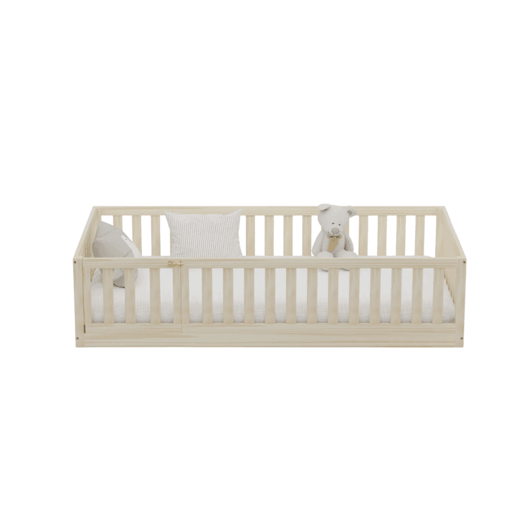 Montessori Custom Kids Furniture Gianna Twin Floor Bed With Gate and Slats