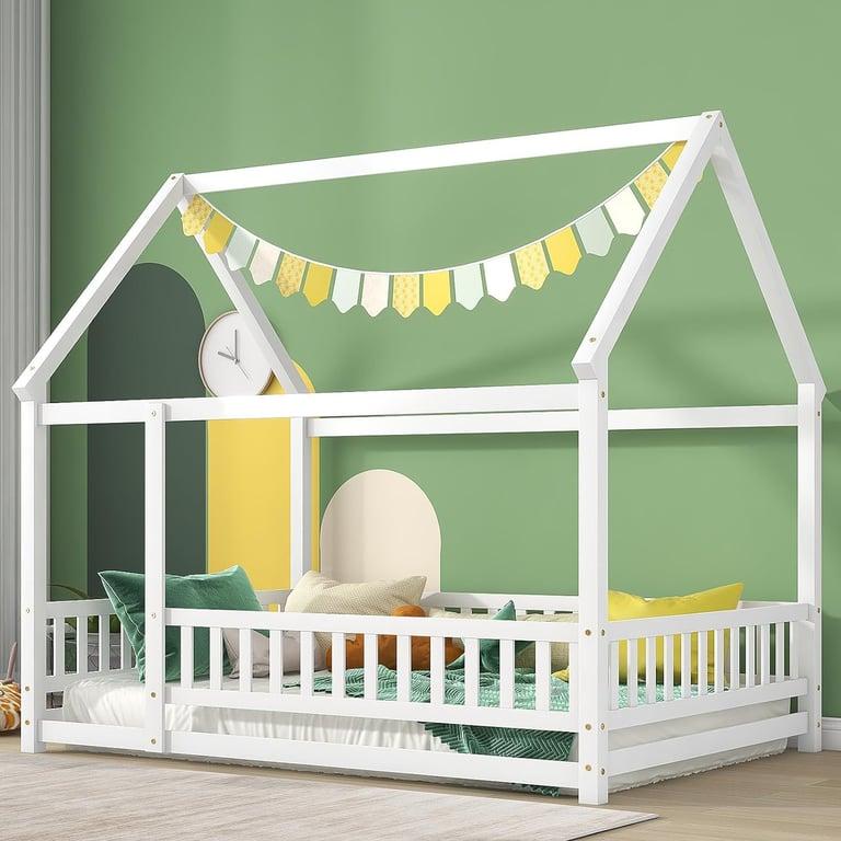 Montessori Tatub Full House Floor Bed With Rails White