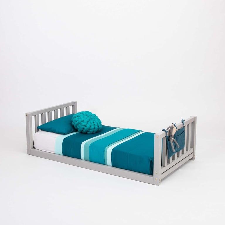 Montessori Sweet Home From Wood Floor Bed With Headboard and Footboard Single Gray