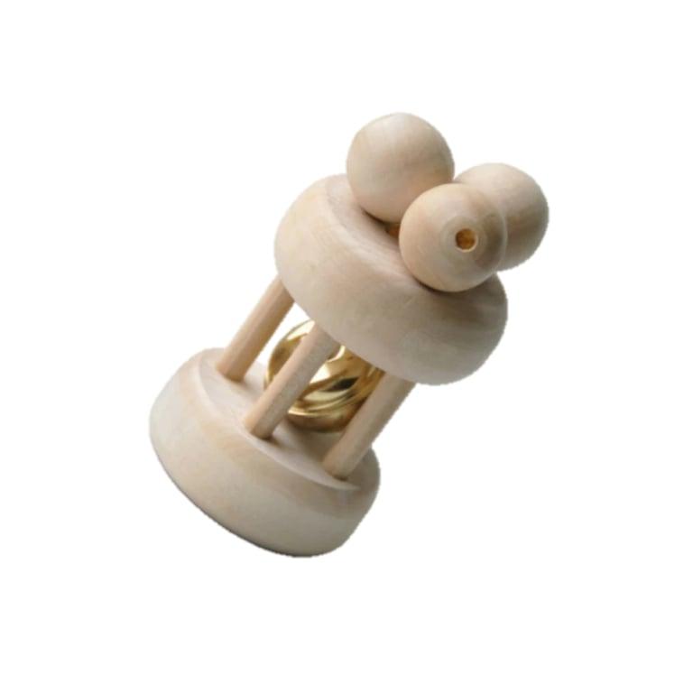 Montessori PoppyBabyCo Wooden Rolling Rattle Bell Cylinder Small