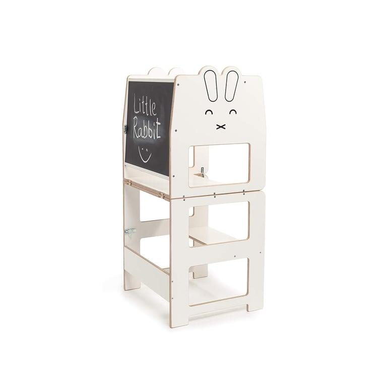 Montessori Craffox Convertible Learning Tower With Chalkboard Rabbit White