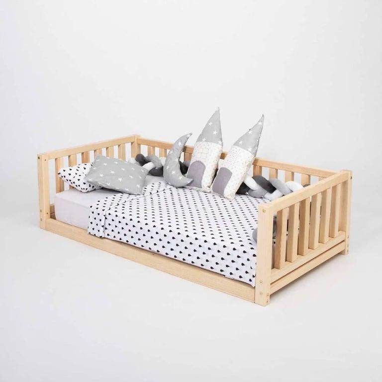 Montessori Montessori House Bed Queen Size Floor Bed With Rails Pine Wood