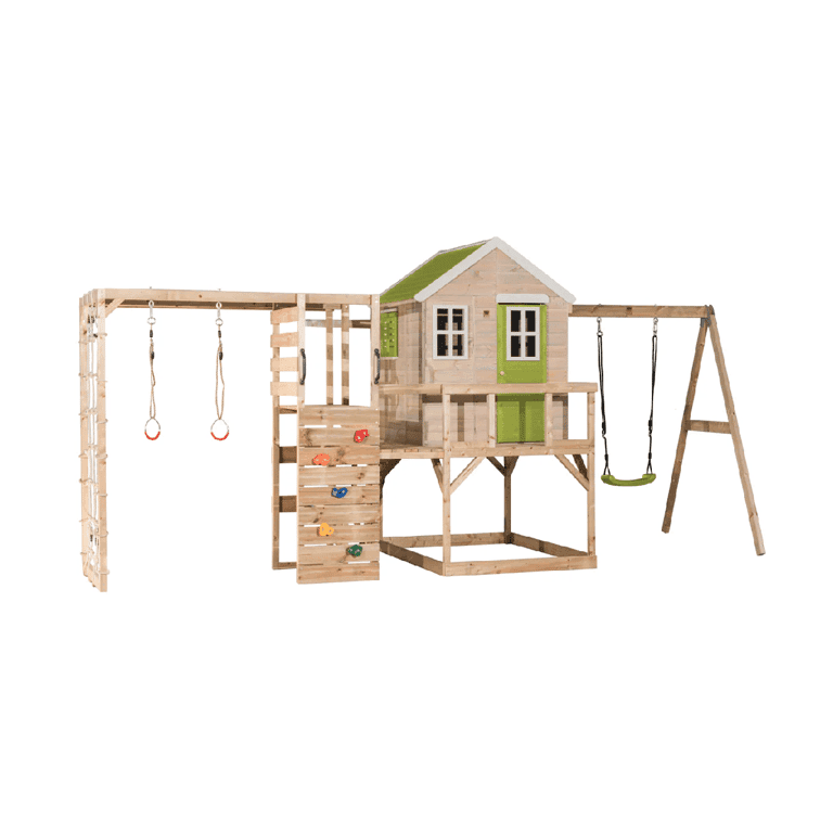 Montessori Wendi Toys My Lodge Swing Set With Platform, Single Swing, and Gym Attachment Lime