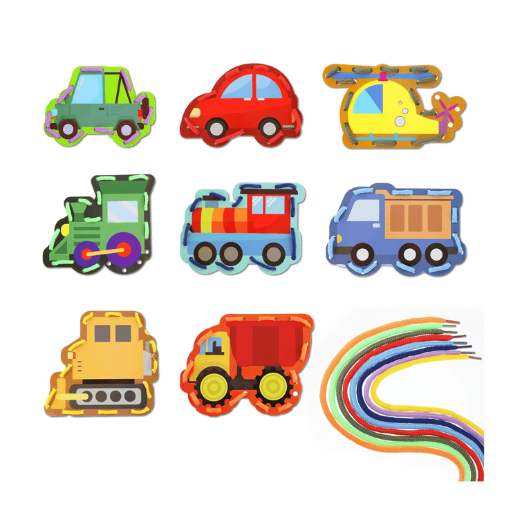 Montessori Zonon 8 Pieces Kids Lacing Cards Transportation Style