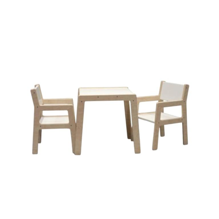 Montessori toddie.nl Skinnie Wooden Table and 2 Chairs 1-4 Years White