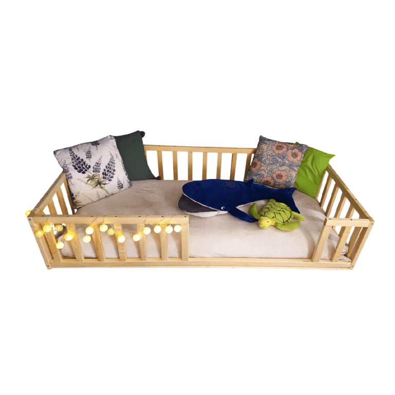 Montessori Eco Kids Universe Full Floor Bed With Rails Wax Only No Slats