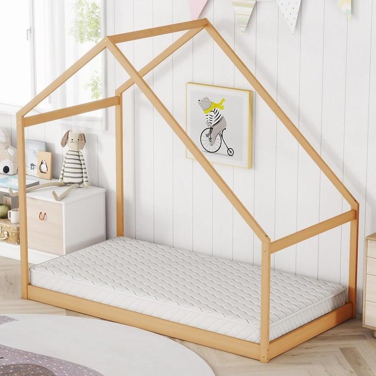 Montessori Merax Twin Bed Frames With Roof Natural