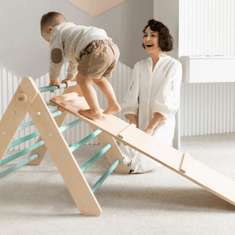 Montessori Busy Kids Climbing Triangle Mint With Slide