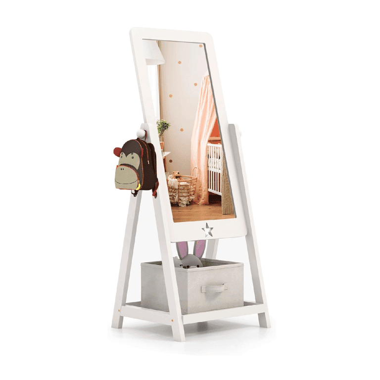 Montessori HONEY JOY Full Length Standing Mirror With Storage White