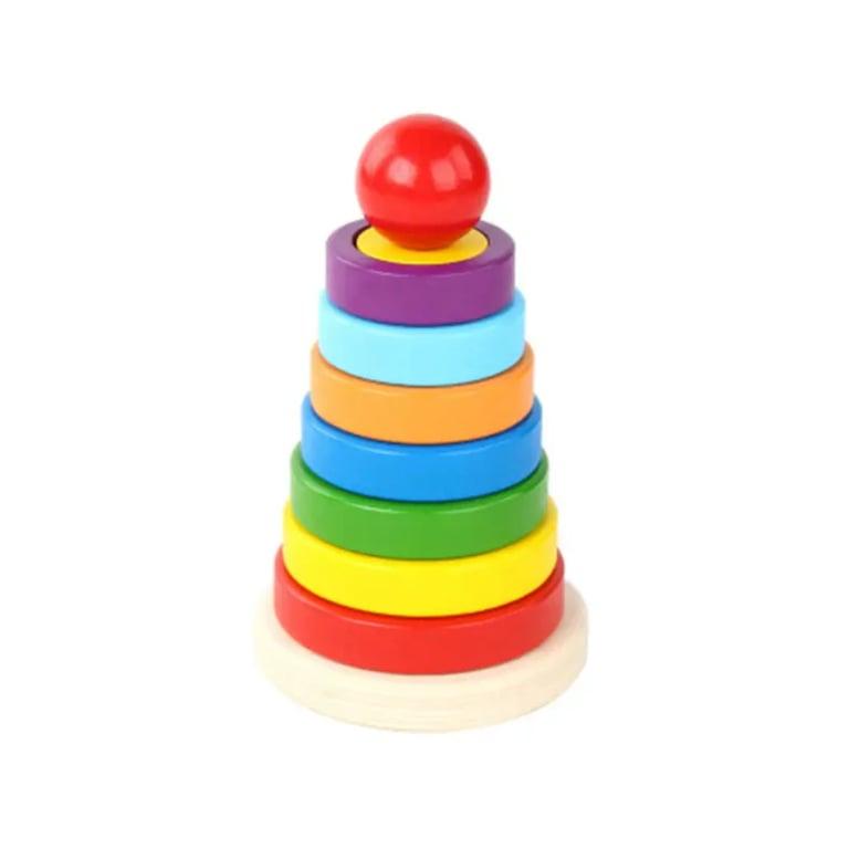 Montessori Seaside-Montessori Wooden Rainbow Tower Double Stacked Circular