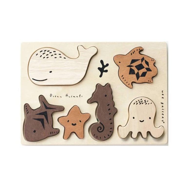 Montessori Wee Gallery Wooden Tray Puzzle Ocean Animals