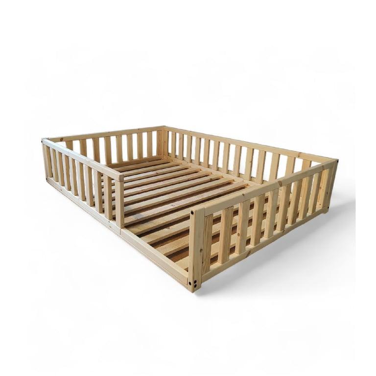 Montessori Rustic Made Decor Floor Bed With Rails Full Size