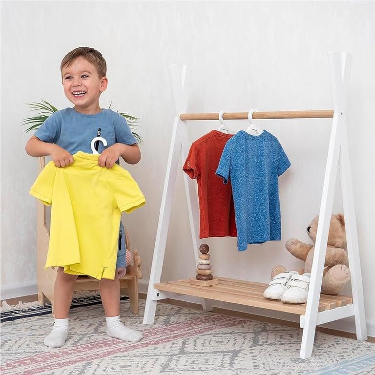 Montessori Wood and Hearts Teepee Clothing Rack With Wooden Hangers White 6 Pieces Cloud