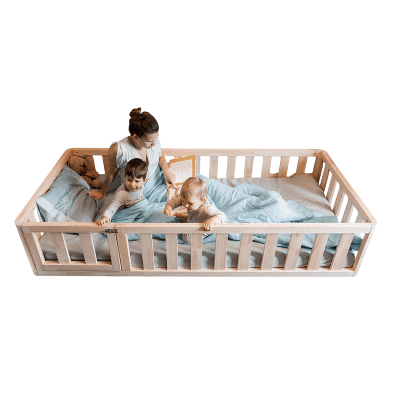 Montessori MandreleKids Twin Size Floor Bed With Door Natural With Square Outer Corners