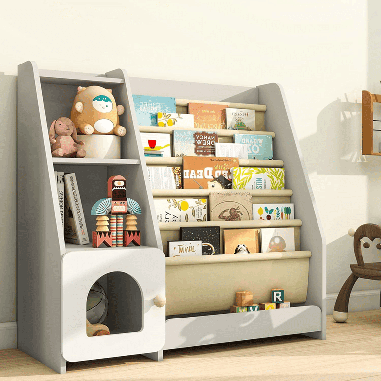 Montessori Generic Front-facing Bookshelf With Storage Gray