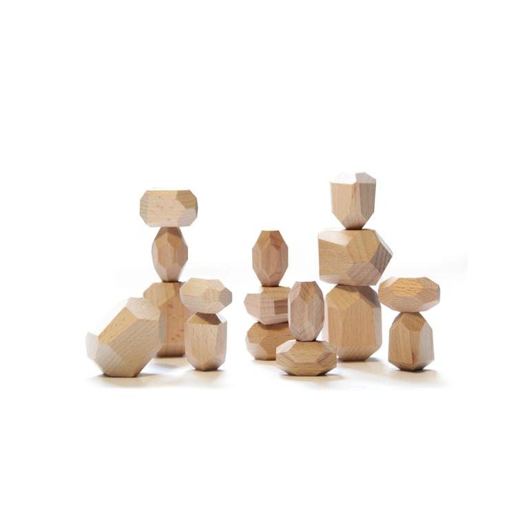 Montessori Green Walnut Stacking Rocks Sparrow Set of 16