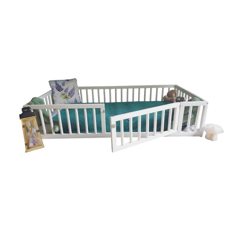 Montessori Eco Kids Universe Full Floor Bed With Rails White With Door