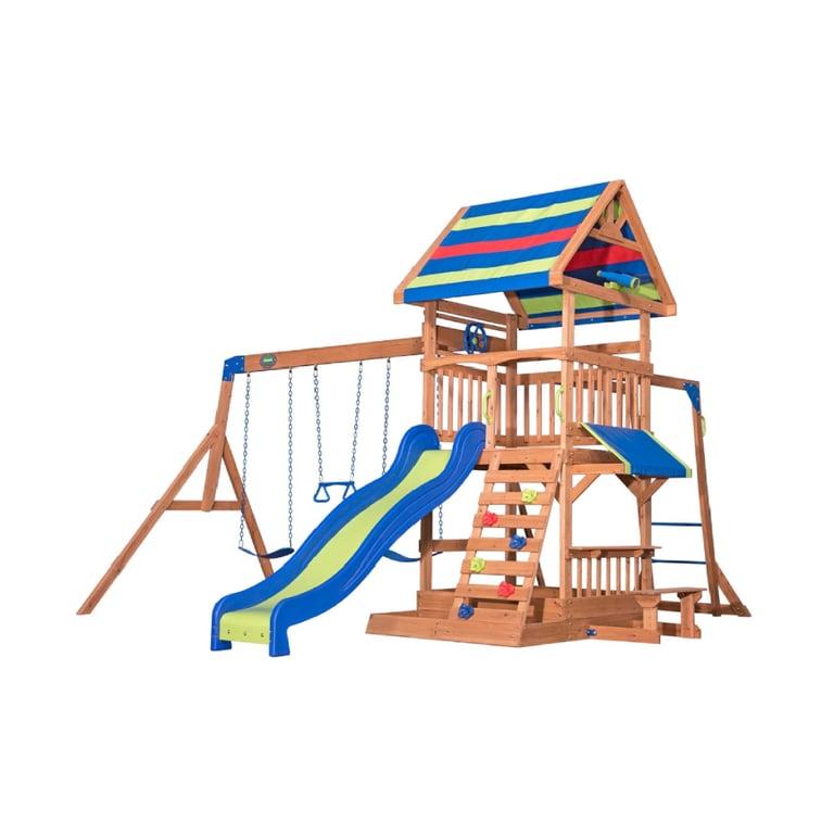 Montessori Backyard Discovery Beach Front All Cedar Wooden Swing Set Multicolor