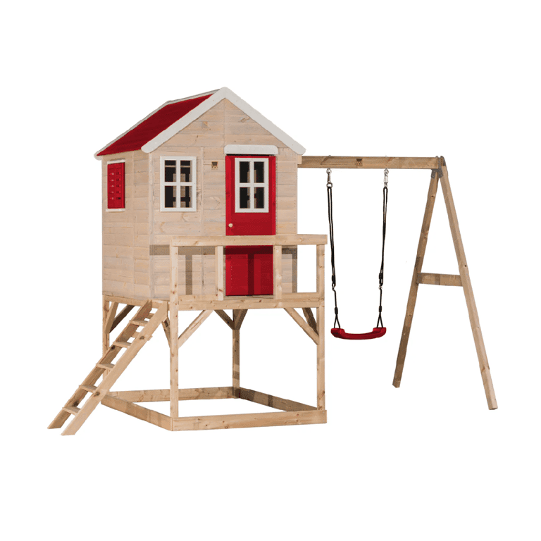 Montessori Wendi Toys My Lodge Swing Set With Platform and Single Swing Red