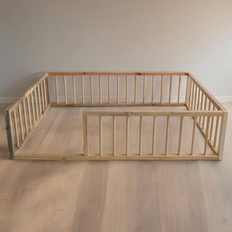 Montessori YK Kids Floor Bed With Cylinder Rails Queen