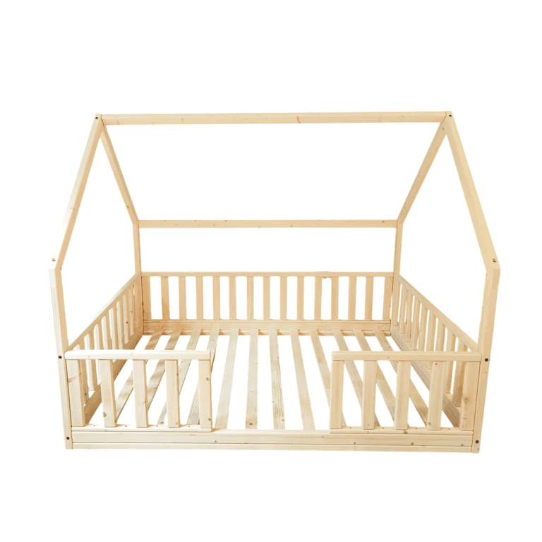 Montessori Rustic Made Decor Floor Bed With Rails No Gate House Shaped Full Size