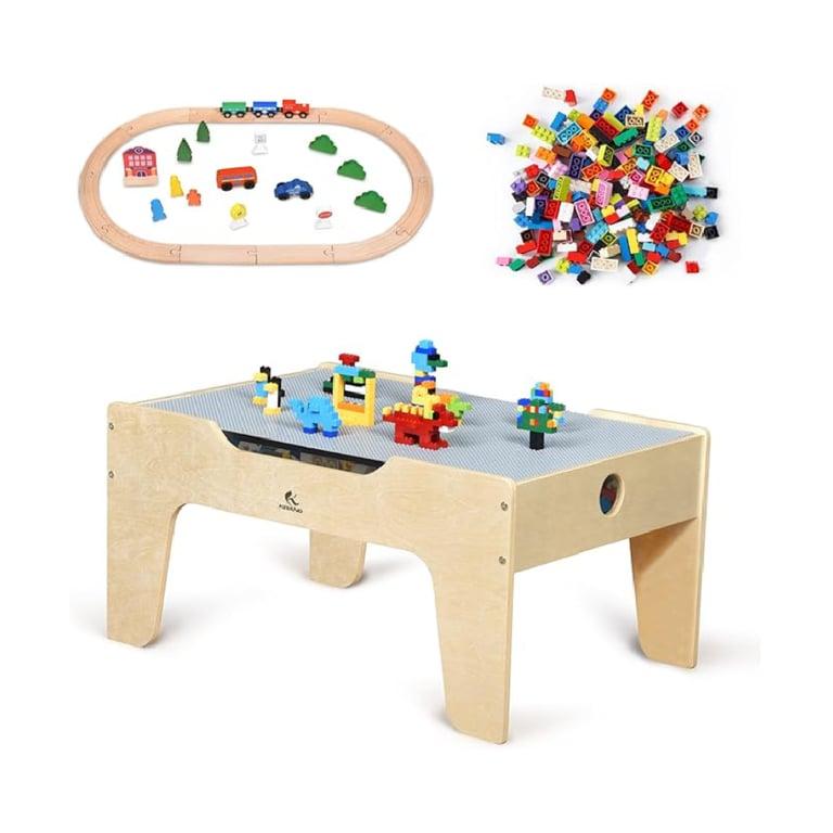 Montessori KRAND Kid's All-in-One Activity Play Table With 290 Building Bricks Regular Baseplate Version