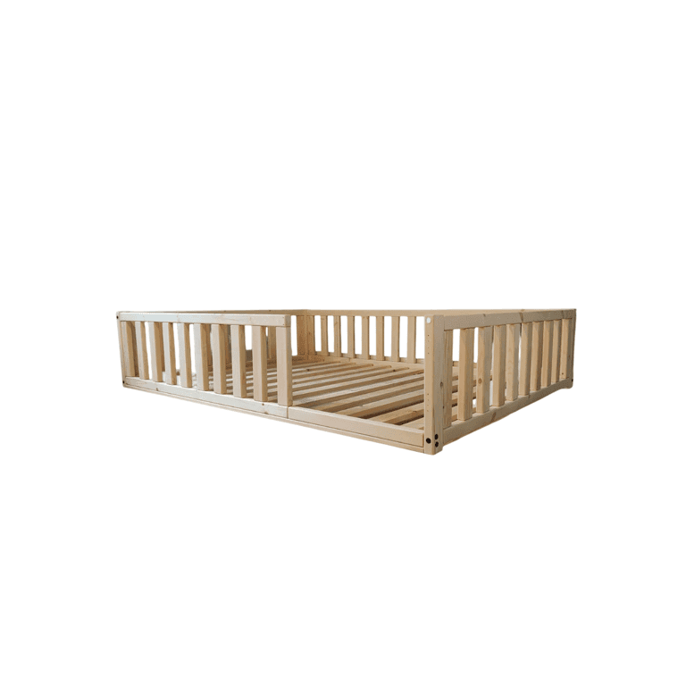 Montessori Rustic Made Decor Floor Bed With Rails and Slats King 40 H