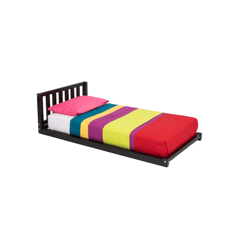 Montessori Sweet HOME from Wood Twin Floor Bed With Headboard Black