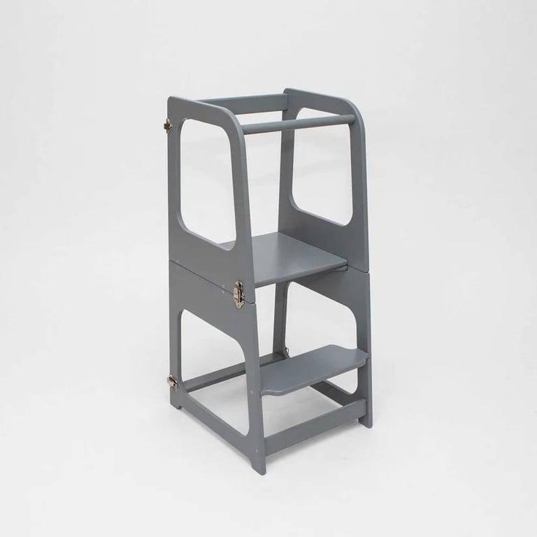 Montessori Sweet Home From Wood 2-in-1 Convertible Kitchen Tower Gray