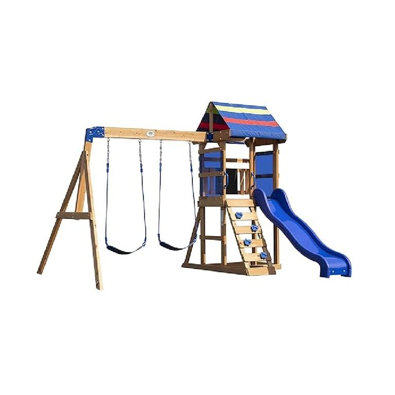 Montessori Backyard Discovery Swing Set With Sandboxes Bay Pointe Blue