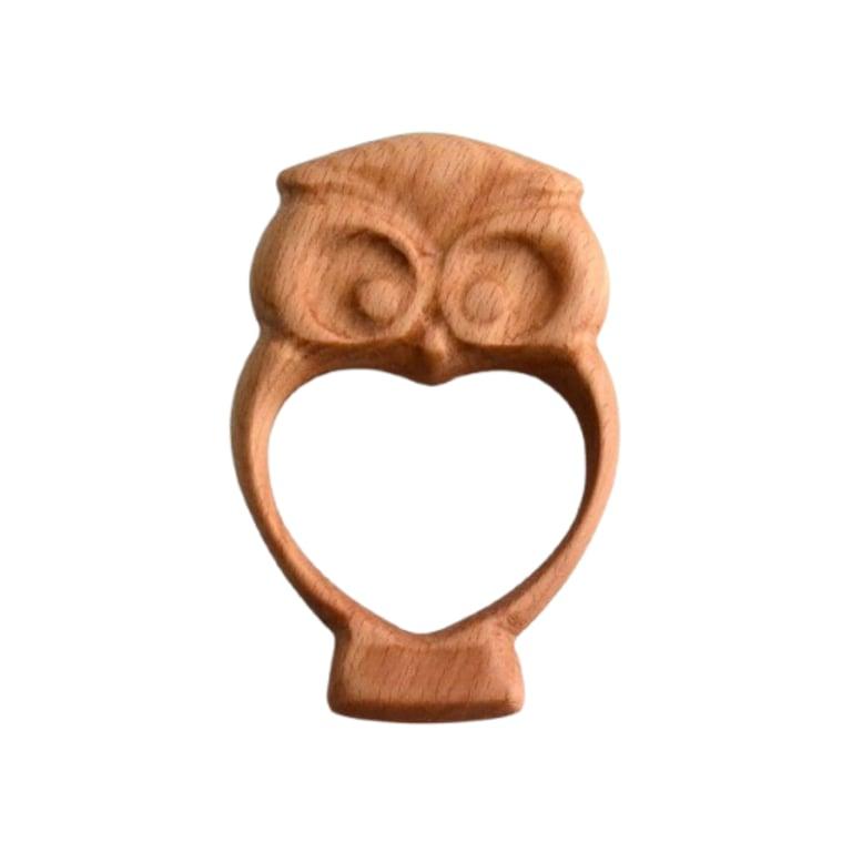 Montessori PoppyBabyCo Organic Wooden Rattle-Teether Owl