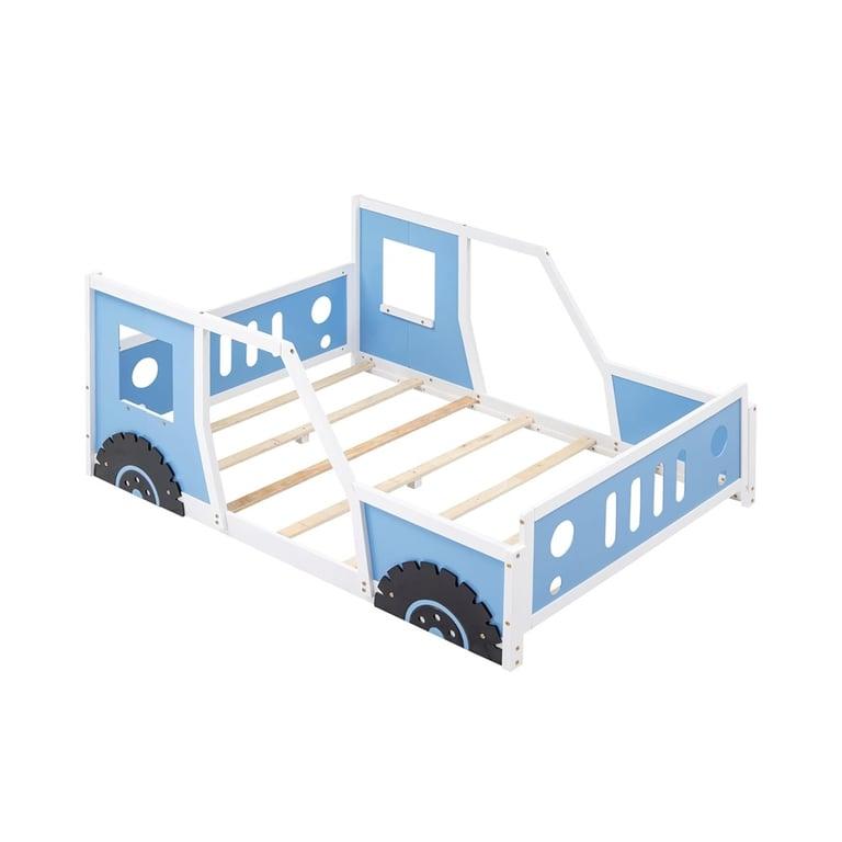 Montessori Harper & Bright Designs Car-Shaped Platform Bed With Wheels Full Size Blue