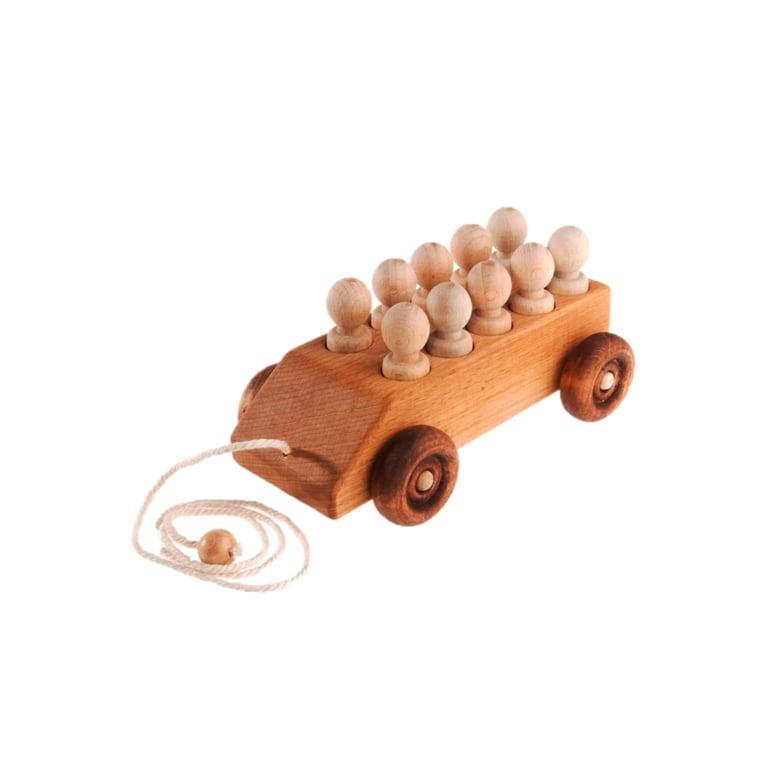 Montessori PoppyBabyCo Pull Along Car With Wooden Peg Passengers